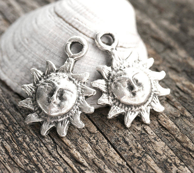 2pc Antique Silver Celestial Sun charms