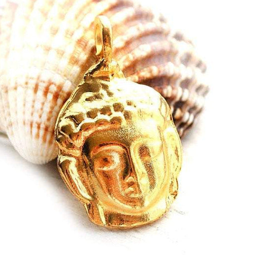 Gold colored Buddha face pendant, 1pc