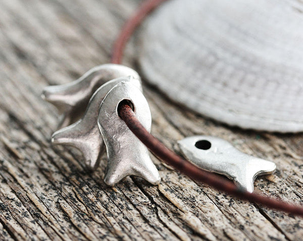 4pc Antique Silver Primitive Fish charm beads