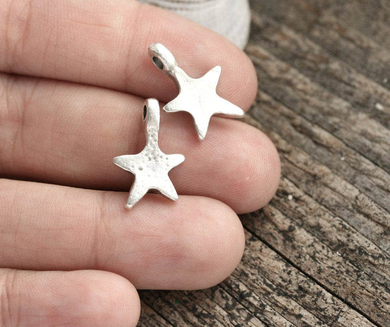 2pc Antique Silver 18mm Star charms