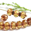6x8mm Amber Yellow rondelle Czech glass beads, Golden luster - 12Pc