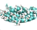 3mm 4mm Turquoise green silver beads mix Czech glass spacers - approx.120Pc