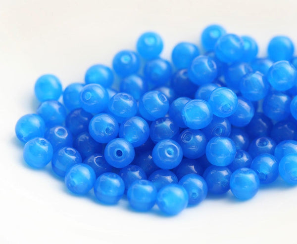 4mm Electric Blue czech glass beads round spacers - 100Pc