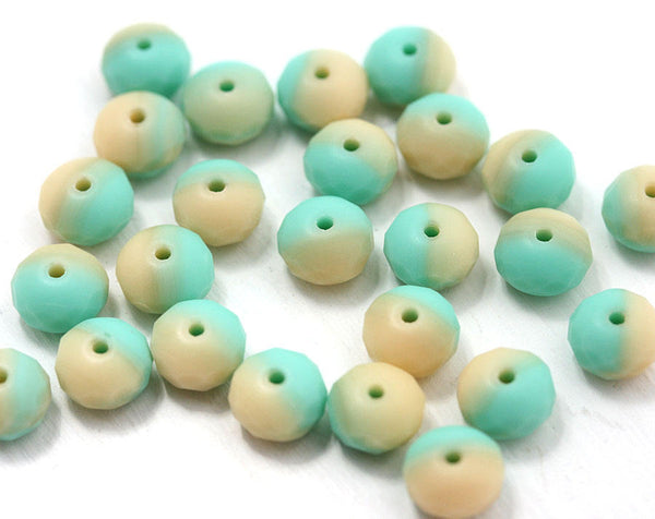 4x7mm Rondelle beads, Matte Turquoise Green and Beige mixed - 25Pc