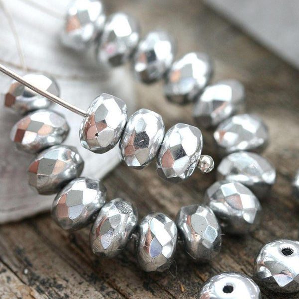 4x7mm Silver rondelle czech glass beads rondels gemstone cut - 20pc