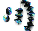 7x11mm Black Saucer Czech glass beads Rainbow finish - 20Pc
