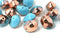 7x11mm Turquoise Blue Saucer glass beads, Bright Copper luster - 10Pc