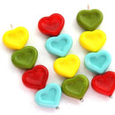 14mm Bright Heart beads mix Turquoise, Red, Yellow, Green - 12pc