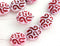17mm Large Oval white Czech glass beads with red ornament - 8Pc