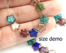 8mm Small Star beads, Teal Blue czech glass beads, Old Gold luster - 20Pc
