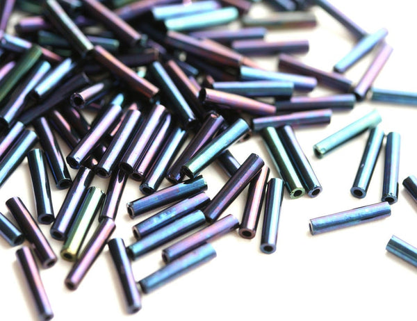 Dark Iris Blue Toho Bugle beads size 3, Metallic Nebula N 82, 9mm glass beads - 10g