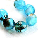 12mm Aqua Blue Czech Glass beads, Mixed blue tortoise fire polished large ball beads - 4Pc