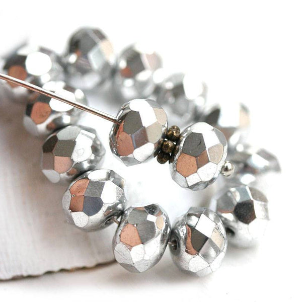 6x9mm Silver colored Czech glass beads - 12Pc