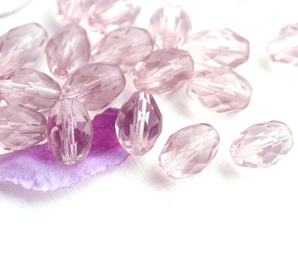 11x8mm Light Purple oval beads, czech glass fire polished barrel beads - 20Pc