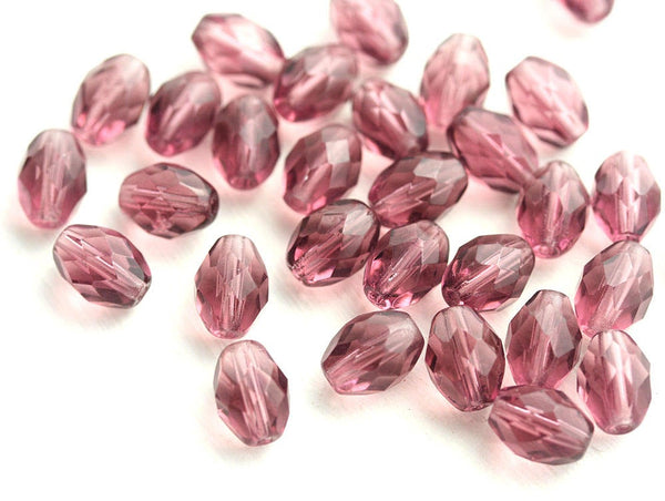 8x6mm Purple oval czech glass fire polished barrel beads - 30Pc
