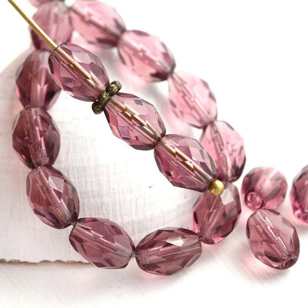8x6mm Purple oval czech glass fire polished barrel beads - 30Pc