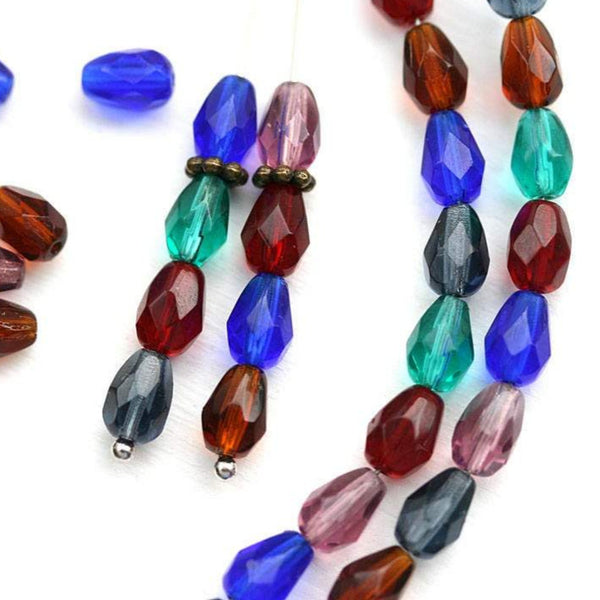 40pc Jewel tones teardrop beads mix, Blue Red Purple Teal czech glass pear beads- 7x5mm