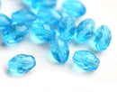 11x8mm Aqua Blue oval czech glass fire polished barrel beads - 20Pc