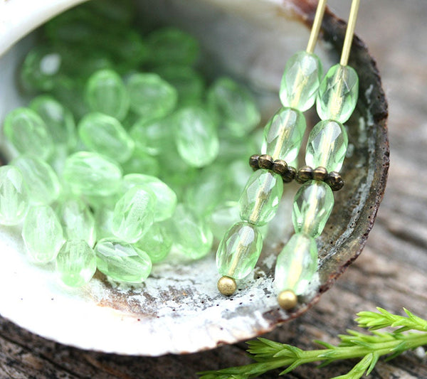 6x4mm Transparent Green rice beads fire polished olive shaped small beads - 50Pc