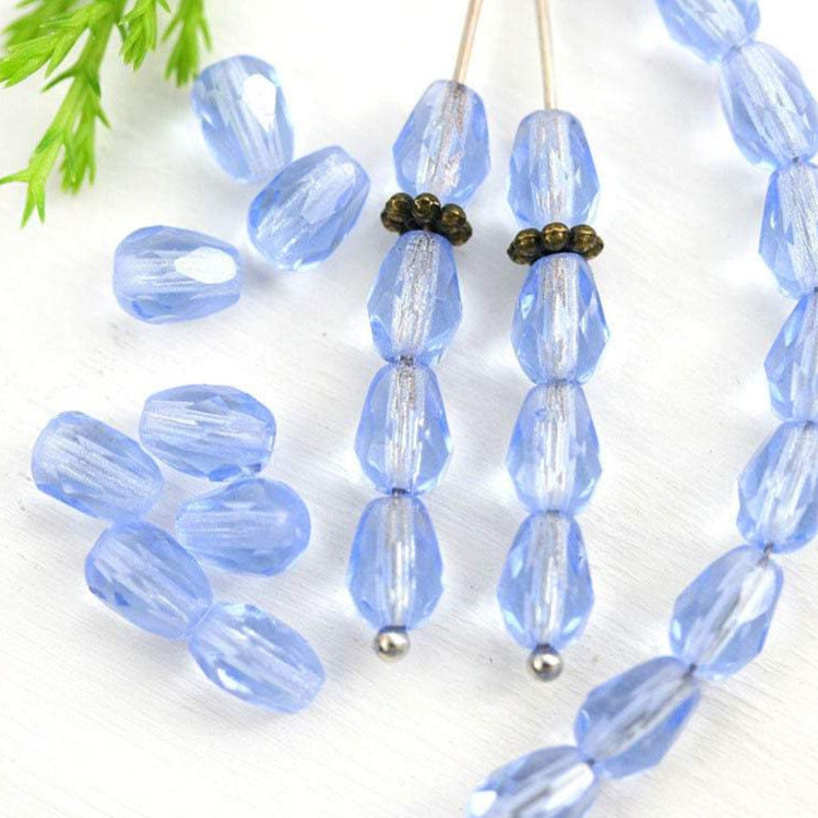 40pc Light Sapphire Blue teardrop beads, czech glass pear beads - 7x5mm