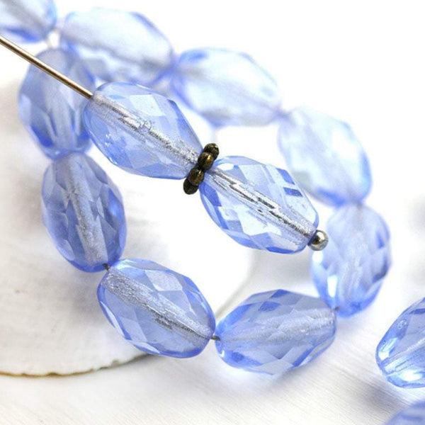 11x8mm Light Sapphire Blue barrel czech glass fire polished oval beads - 20Pc