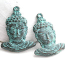 2pc Buddha face charms Green patina