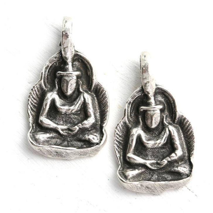 2pc Antique Silver Buddha figure metal charm