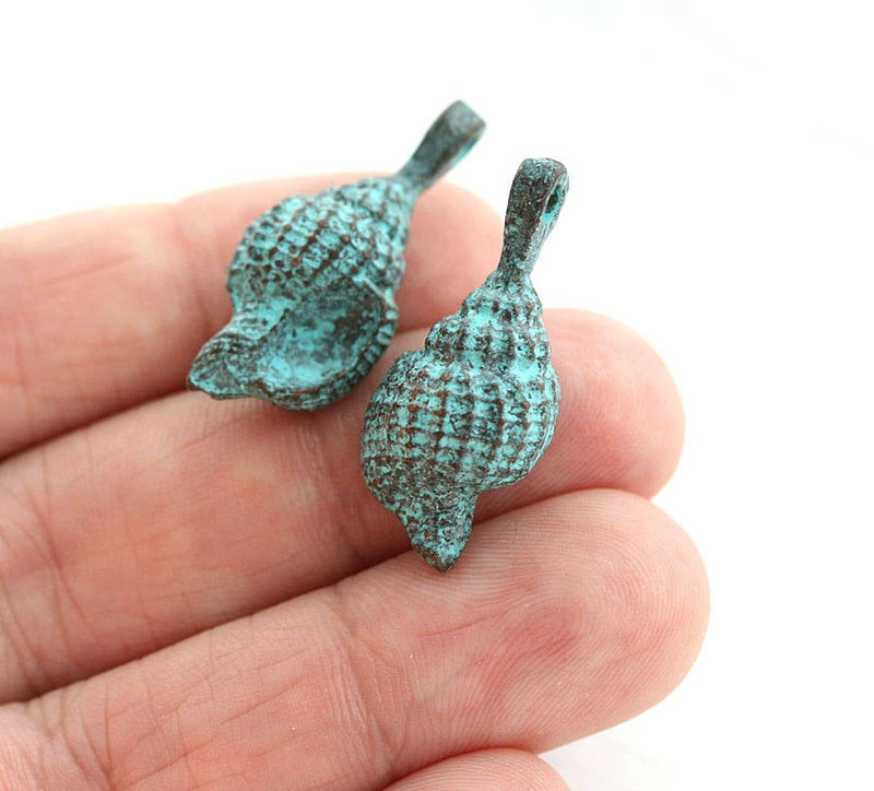 2pc Green patina large Shell charms 27mm