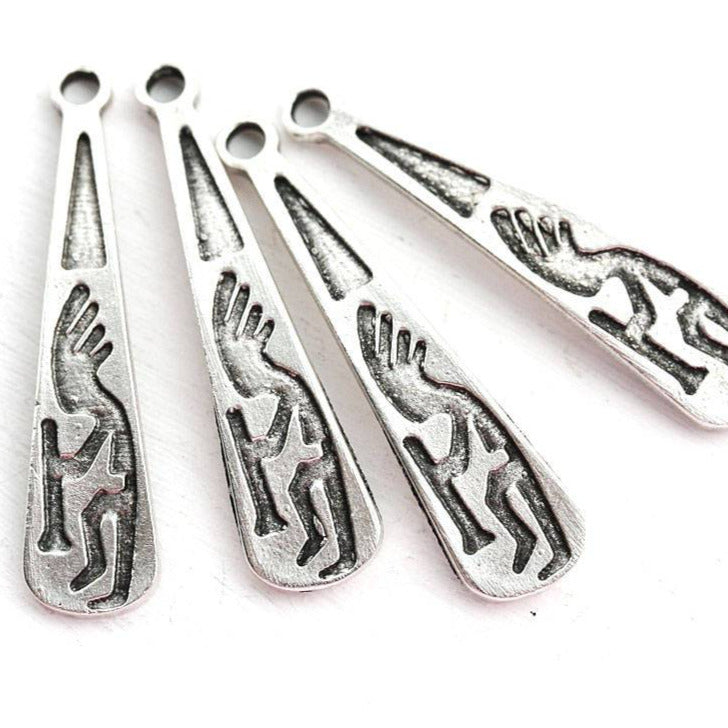 4pc Antique Silver Kokopelli charm beads