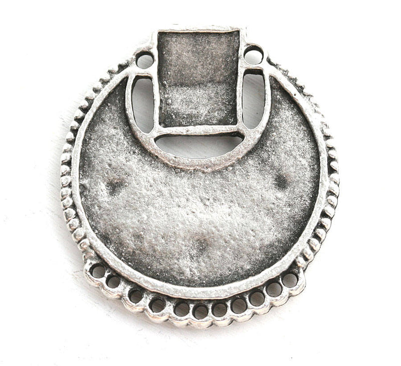 Antique Silver Extra Large Round Ethnic Pendant