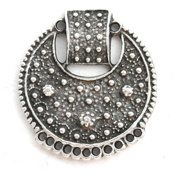 Antique Silver Extra Large Round Ethnic Pendant