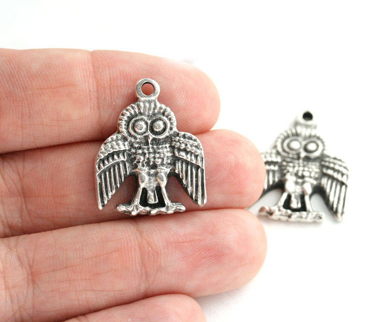 2pc Antique Silver Owl charms, thunderbird