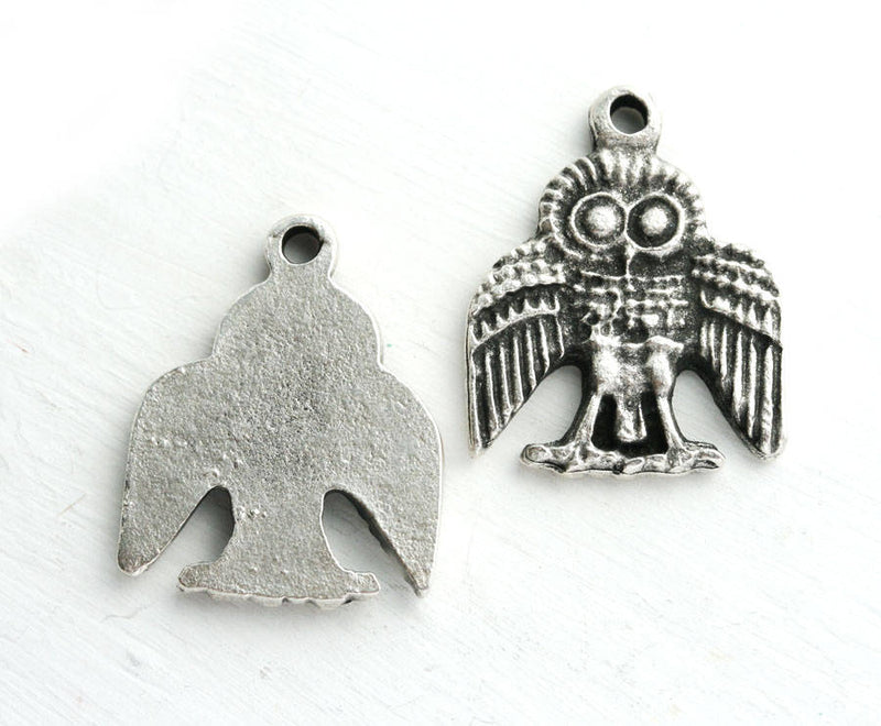2pc Antique Silver Owl charms, thunderbird