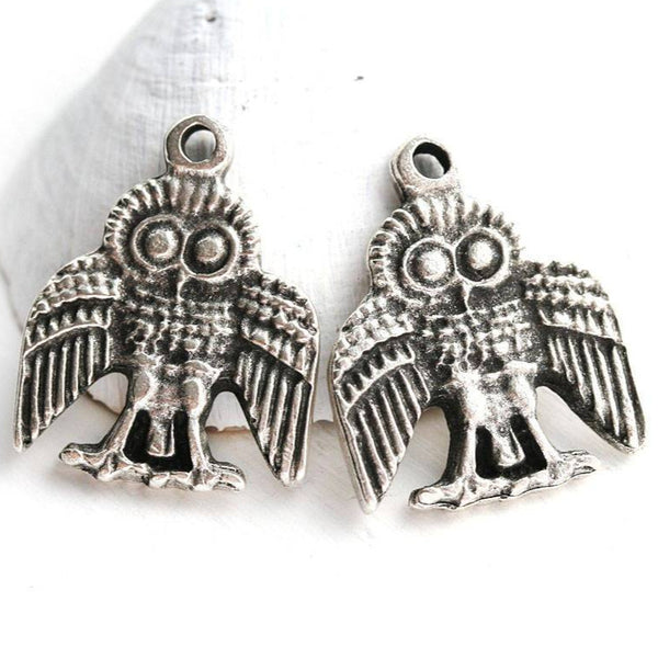 2pc Antique Silver Owl charms, thunderbird