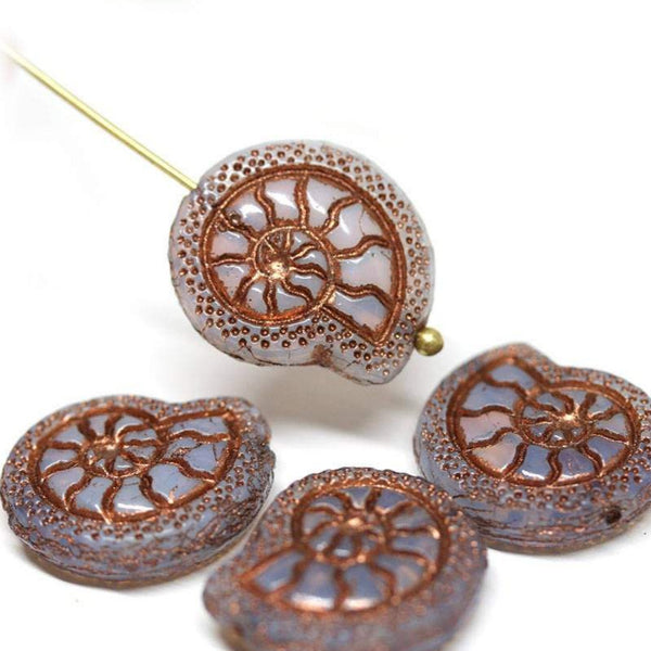 2pc Opal Lilac Czech glass Snail beads, Nautilus, Fossil, Shell