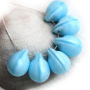 6Pc Blue glass drops, Opaque blue teardrop czech beads briolettes - 10x14mm