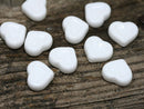14mm White Heart beads, Czech glass Opaque White - 10pc