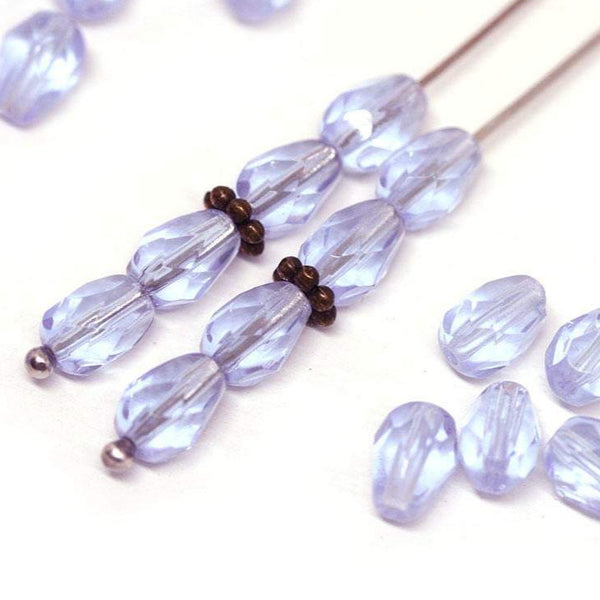 40pc Lilac teardrop beads mix, Czech glass fire polished pear beads - 7x5mm