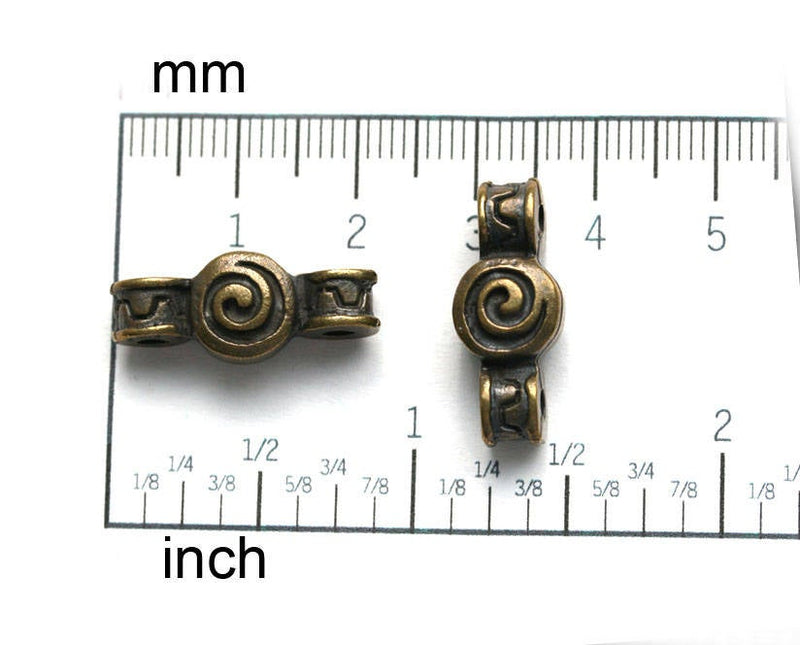 Two hole Antique Brass Connector, Spiral Ornament 2pc