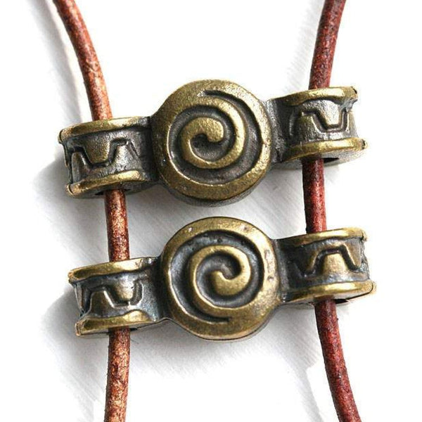 Two hole Antique Brass Connector, Spiral Ornament 2pc