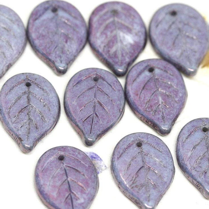 18mm Large Purple Lustered leaf beads czech glass - 10Pc