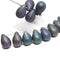 20pc Iris Blue teardrops, Matte Purple Blue Czech Glass drop beads - 6x9mm