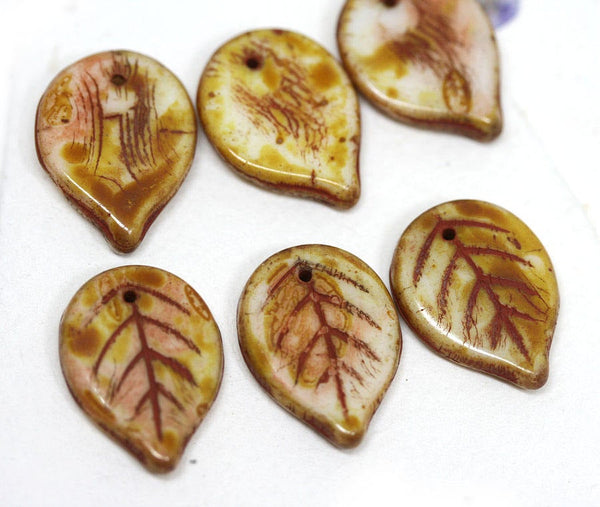 18mm Large Picasso leaf beads, Rustic Brown czech glass - 10Pc