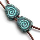 2pc Two hole Spiral Beads, Green patina Spiral Ornament