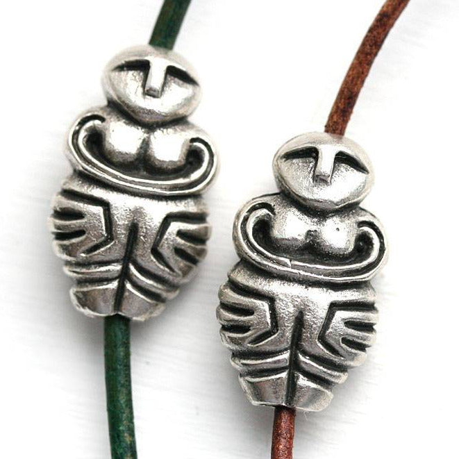 2pc Primitive goddess antique silver beads, Neolithic Idol