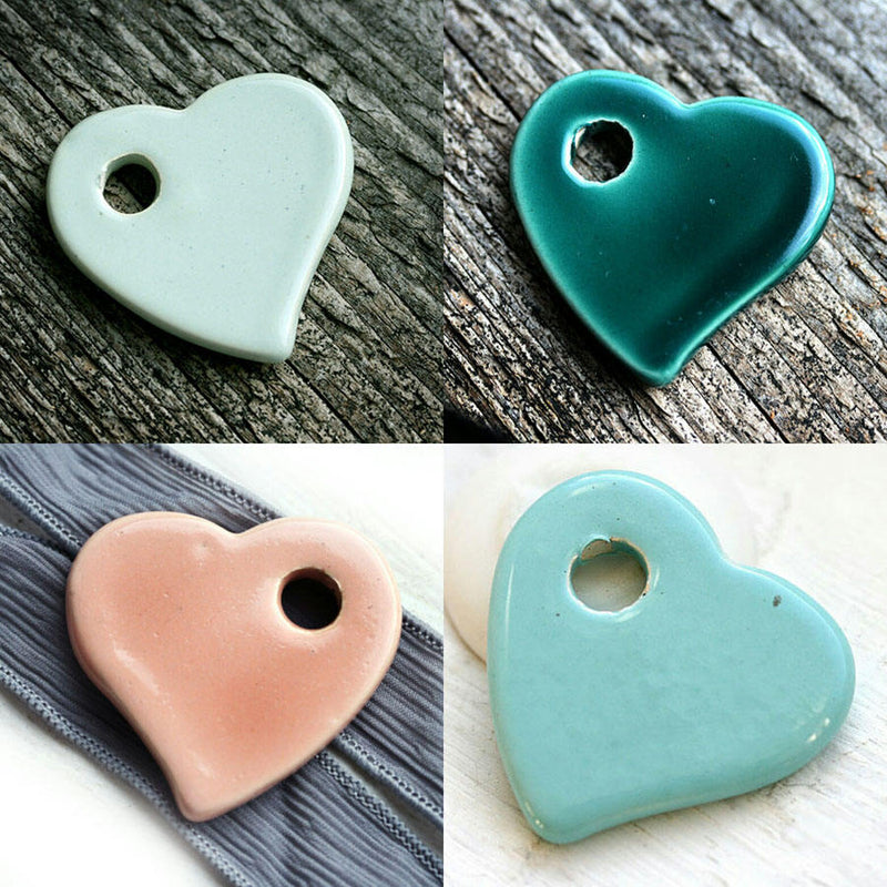 1pc Light Blue Heart ceramic pendant bead, enamel coating