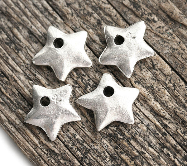 4pc Primitive Antique Silver Star charms 13mm