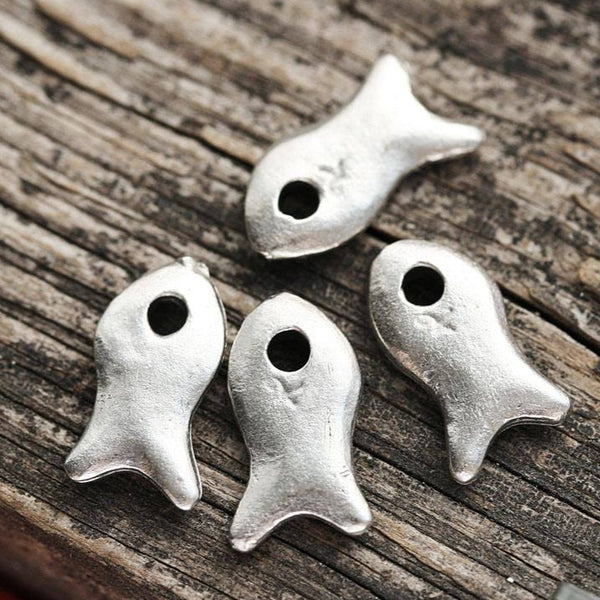 4pc Antique Silver Primitive Fish charm beads