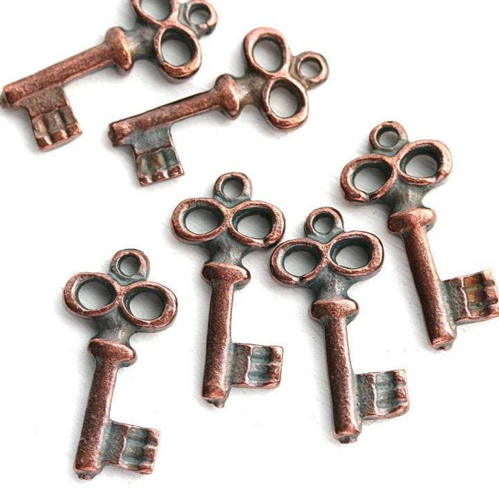 6pc Antique Copper Small Skeleton key charms
