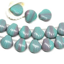 20Pc Green Purple Shell beads, Czech glass green seashell - 9mm
